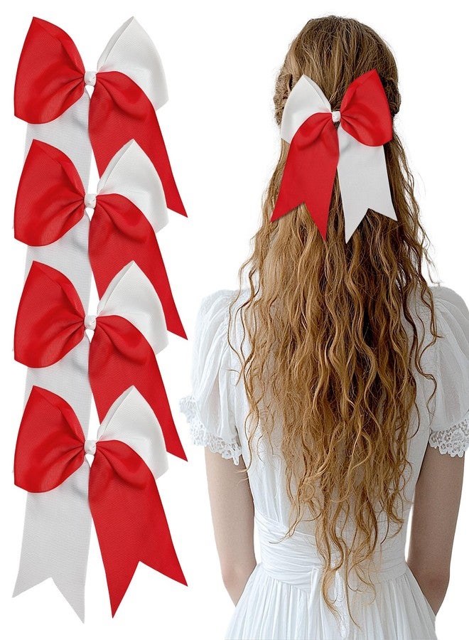 ZESION Large Red and White Hair Bows, 4-Pack Grosgrain Ribbon Cheer Bows, Classic Style Hair Accessories - Image 1